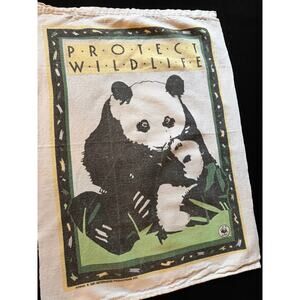 Vintage 1981 WWF “Protect Wildlife” Panda Tea Towel – 18” x 25”